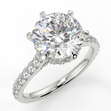 Ares Round cut lab diamond engagement ring with 6 prongs and a french pave band