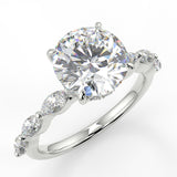 Ariana Round cut lab diamond engagement ring with marquise side stones on band