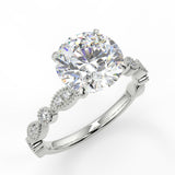Round cut lab diamond engagement with marquise and round accent stones