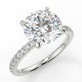 Atlas Round lab diamond engagement ring with french pave band and 4 prongs
