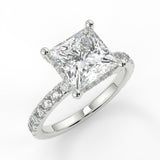 Faith Princess Cut Lab Created Diamond Engagement Ring with a reverse halo and french pave band. Four prongs