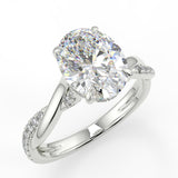 Joy Oval lab diamond engagement ring with four prongs and twisted band with franch pave