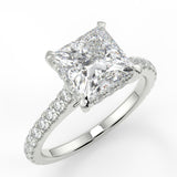 Marlyn Princess Cut Lab Created Diamond Engagement Ring with cathedral setting with single french pave diamond band and diamond gallery