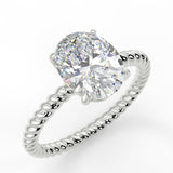 Mia Oval lab diamond engagement ring with four prongs and tristed band