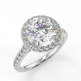 Milena Round cut lab diamond engagement ring. Seamless halo cathedral setting, French pave diamond band