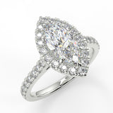 Miranda Marquise Lab Created Diamond Engagement Ring with halo setting and french pave band