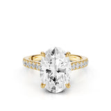 Noel Cathedral Oval Diamond Engagement RIng with French Pave setting Yellow Gold