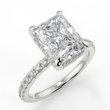 Olivia Radiant lab diamond engagement ring with pave band and reverse seamless halo