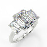 Ophelia Emerald lab diamond engagement ring. Cathedral shank, 3 stone criss cross tapered plain band