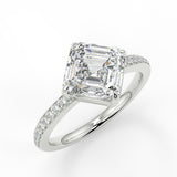 Pietra Assher Cut Lab Created Diamond Engagement Ring with cathedral setting and french pave band