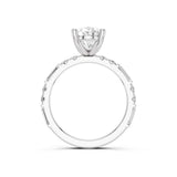 Silver ring with a diamond on a white background