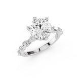 Leila Round Engagement Ring with marquise and round accent stones and button prongs