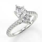 Thilda Marquise Lab Diamond engagement ring with twisted diamond band with diamond gallery in French pave setting