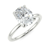 Oval lab diamond engagement rign with tulip setting anf four prongs