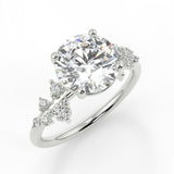 Vega Round cut lab diamond engagement ring with four prongs and Round accent diamonds