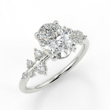 Venus Oval lab diamond engagement ring with a cathedral setting and round accent diamonds