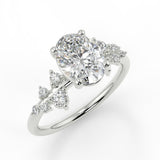 April Oval Lab diamond engagement ring with non cathedral setting and round accent stones
