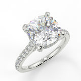 Violette Cushion Lab Created Diamond Engagement Ring with a bridge single row French pave shank