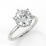 Whisper Round cut lab diamond engagement ring with six prongs and accent round diamonds