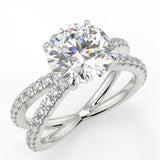 Zoe Round cut lab diamond engagement ring with double band and accent stones.