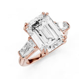 Esti Emerald Engagement Ring with tapered baguettes and cathedral setting and double tiger prongs Rose Gold