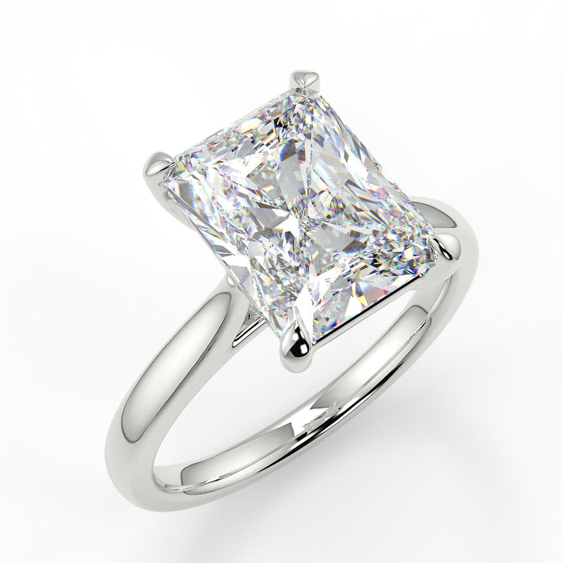 Lily Lab Created Diamond Engagement Ring set in a cathedral tapered plain gold band