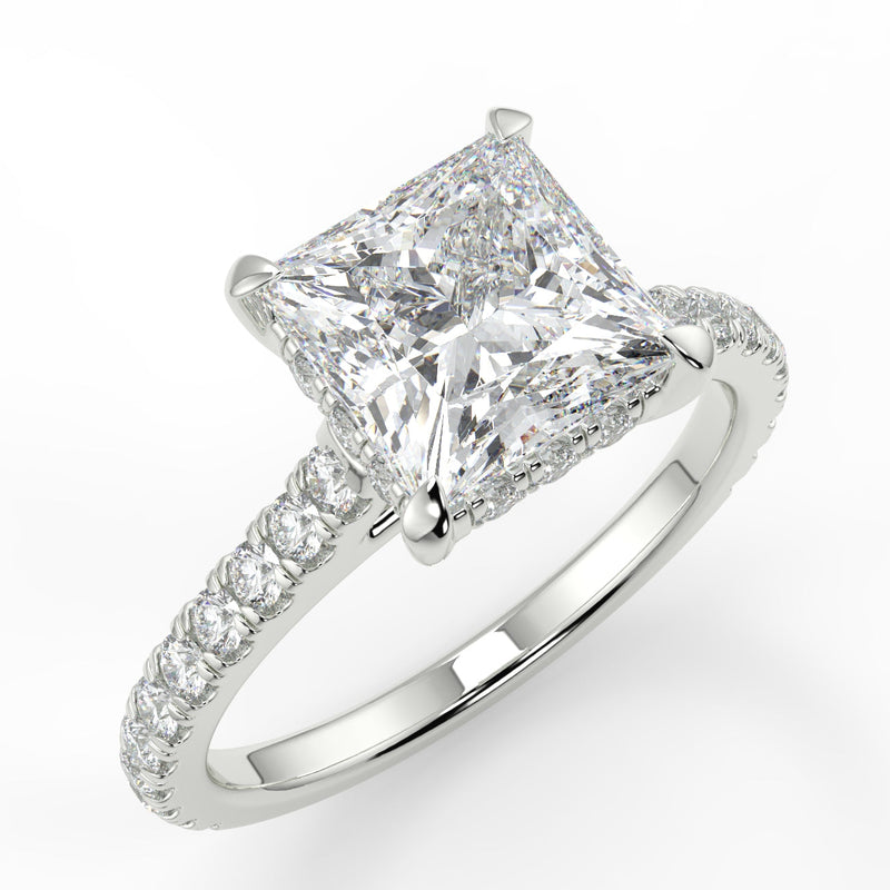 Marlyn Princess Cut Lab Created Diamond Engagement Ring with cathedral setting with single french pave diamond band and diamond gallery 