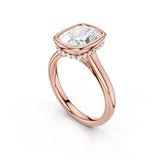 Mirna Elongated Cushion Bezel Lab diamond Engagement Ring with reverse Halo Rose Gold