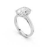Mirna Elongated Cushion Bezel Lab diamond Engagement Ring with reverse Halo White Gold