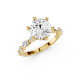 Leila Round Engagement Ring with marquise and round accent stones and button prongs Yellow Gold