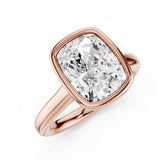 Riley Bezel Radiant Engagement Ring with hidden Halo and plain round band Rose Gold