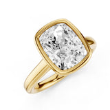 Riley Bezel Radiant Engagement Ring with hidden Halo and plain round band Yellow Gold