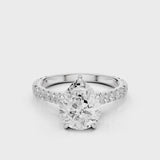 Hazel Pear lab diamon engagement ring with Cathedral shank and Single row French pave setting band video White Gold