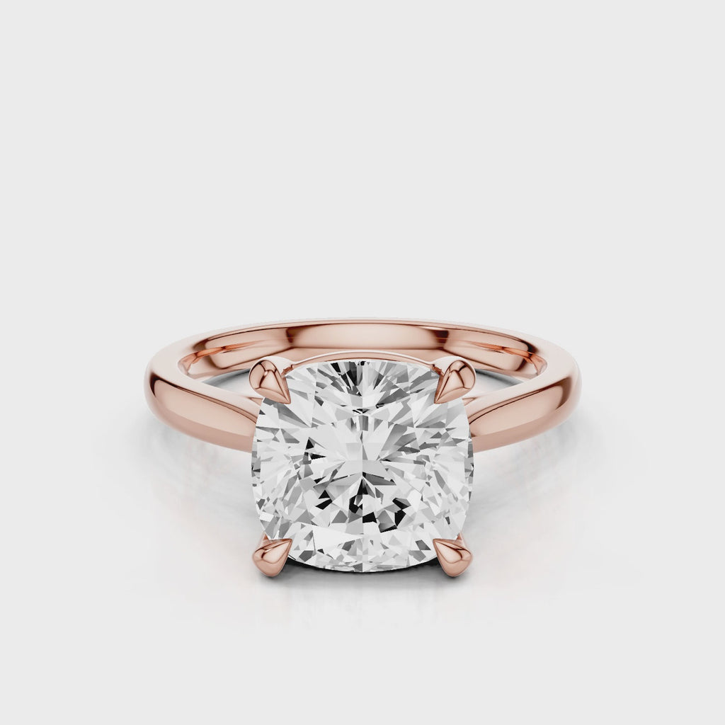 Iris Cushion Lab Created Diamond Engagement Ring set in a cathedral tapered plain white gold band video Rose Gold