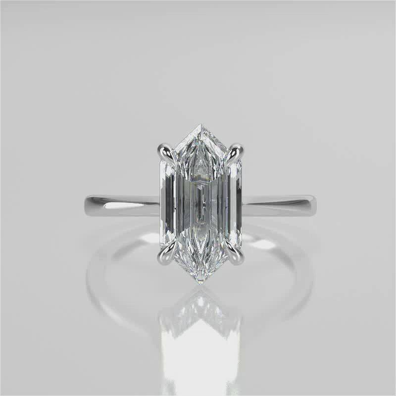 Destiny Hexagon Lab Diamond Engagement Ring with four prongs and tapered plain band 
