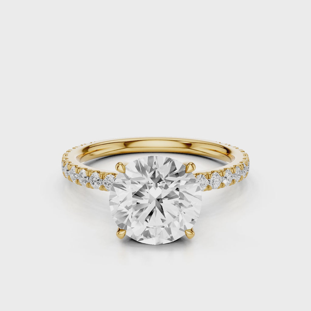 Gardenia round lab diamond engagement ring with pave band and four prongs Yellow Gold