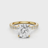 Gardenia round lab diamond engagement ring with pave band and four prongs Yellow Gold