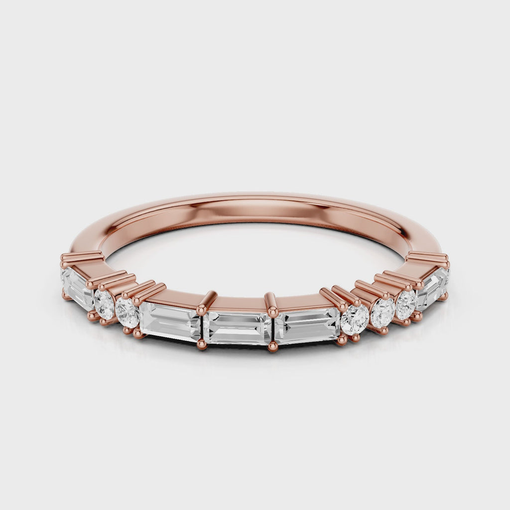 June Wedding band with baguettes and round accent stones Rose Gold
