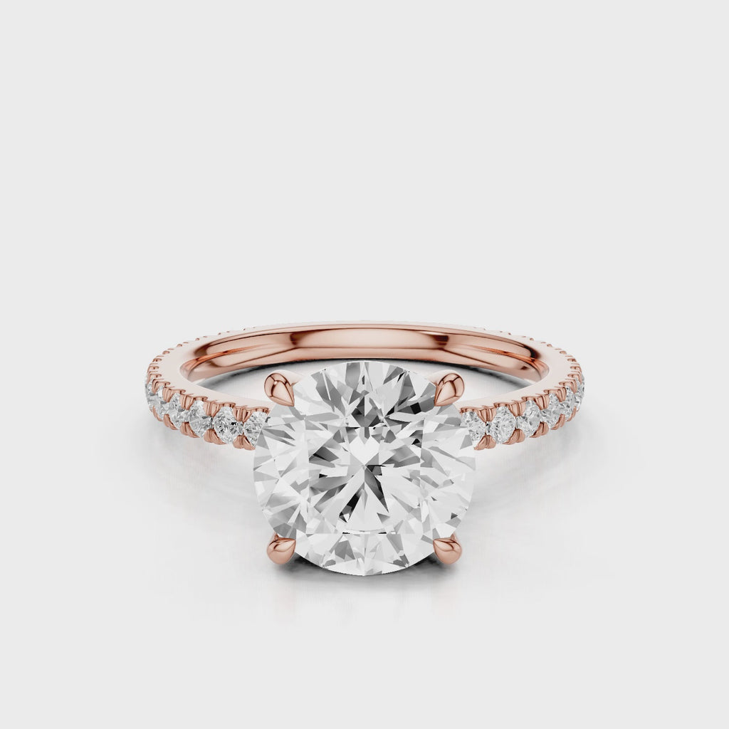 Atlas Round lab diamond Engagement Ring with Pave band and four prongs  Rose Gold 