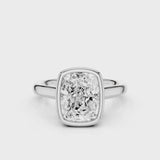Mirna Elongated Cushion Bezel Lab diamond Engagement Ring with reverse Halo White Gold