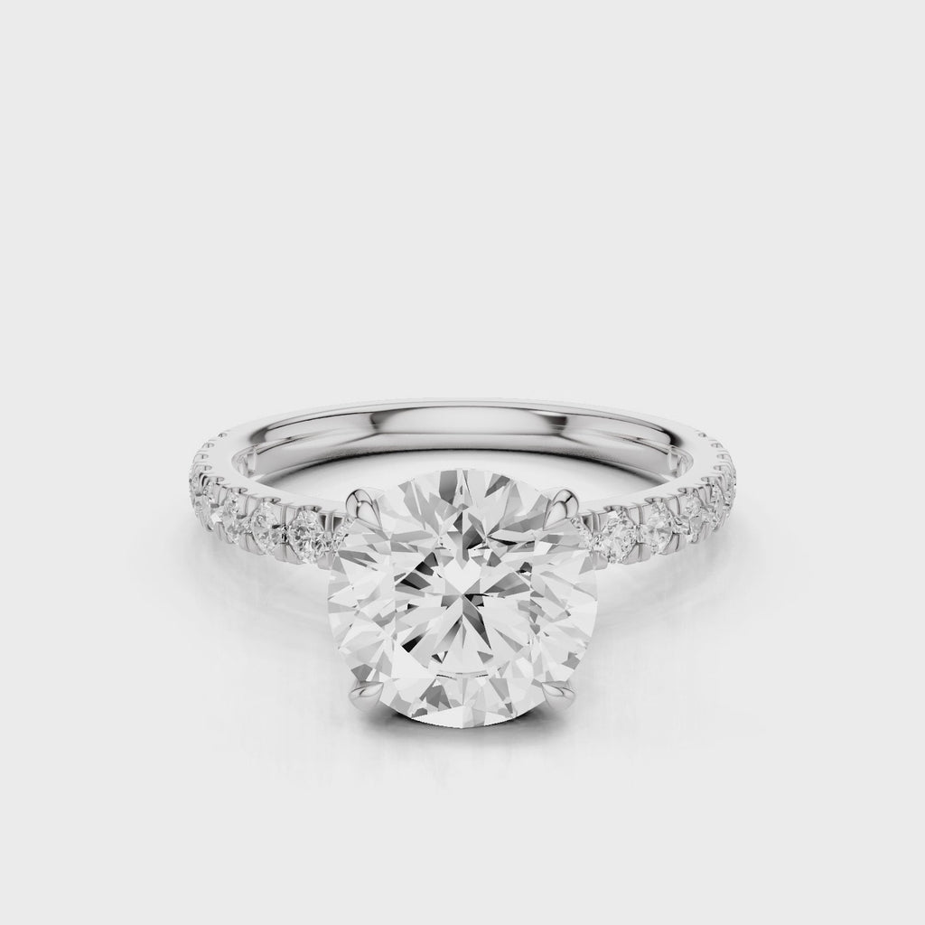 Diana Round lab diamond Engagement Ring with pave band and four prongs and diamond collar white gold