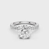 Diana Round lab diamond Engagement Ring with pave band and four prongs and diamond collar white gold