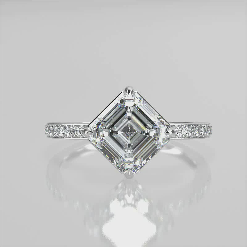 Pietra Assher Cut Lab Created Diamond Engagement Ring with cathedral setting and french pave band video 