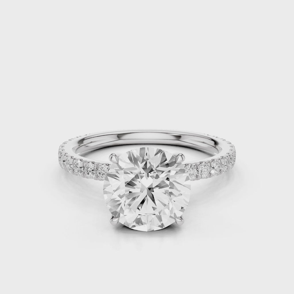 Gardenia round lab diamond engagement ring with pave band and four prongs White Gold