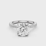 Gardenia round lab diamond engagement ring with pave band and four prongs White Gold
