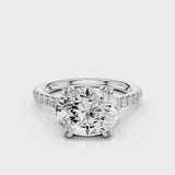 Nailah Oval lab diamond engagement ring in east west setting and tiger claw prongs and a french pave band video White Gold