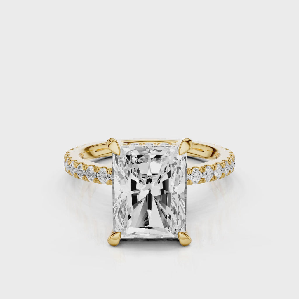 Olivia Radiant lab diamond engagement ring with pave band and reverse seamless halo video Yellow Gold