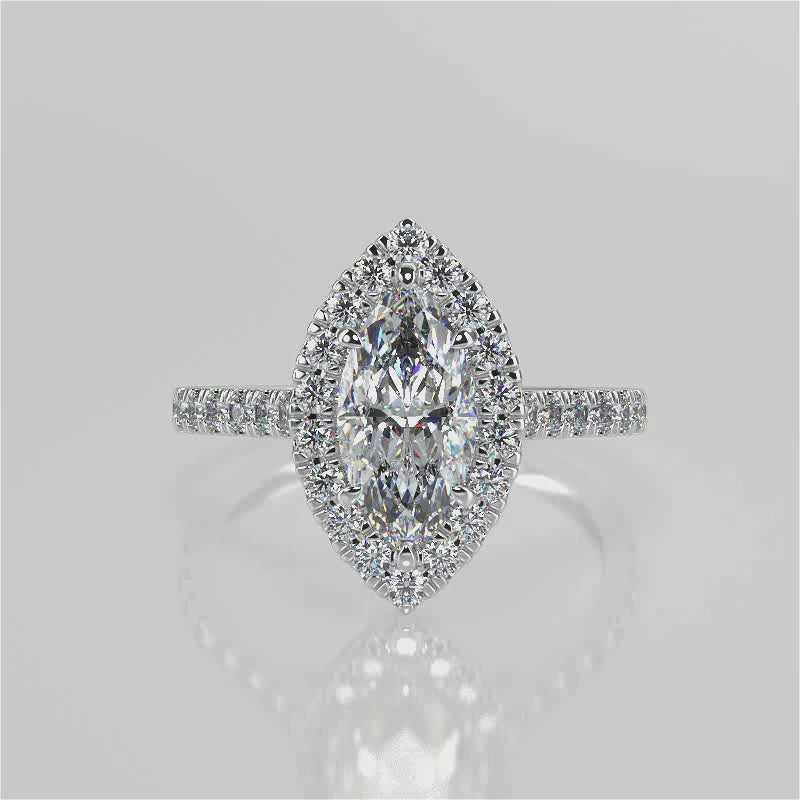 Miranda Marquise Lab Created Diamond Engagement Ring with halo setting and french pave band
