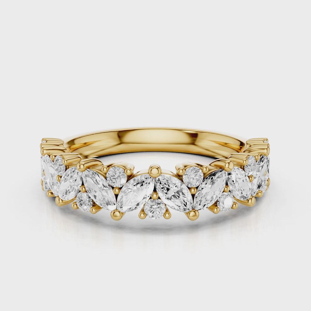 Liana wedding band alternating marquise and round lab diamonds eternity band. Yellow Gold