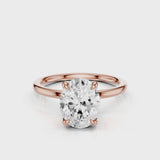 Oval lab diamond engagement rign with tulip setting and four prongs Rose Gold